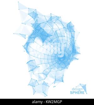 Broken Polygonal Wireframe Sphere. Geometric Smashed Form Stock Vector
