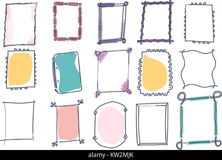 Set of doodle vector frames on white background. Stock Vector