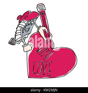 character notebook writes on the heart for Valentines Day. Vector flat illustration. Stock Vector