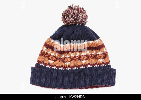 knitted hat isolated on white background .hat with pompon Stock Photo