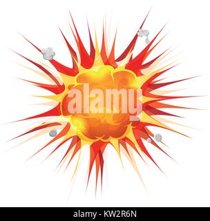Illustration of a comic book explosion, blasting effect with bang shapes and fire bomb flames Stock Vector