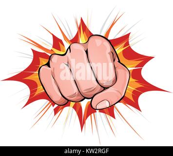 Illustration of a powerful fist punching, on explosion background Stock Vector