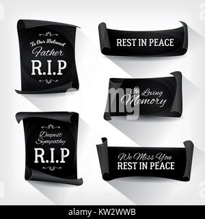 Illustration of a set of elegant design black funeral banners and ribbons for burial Stock Vector