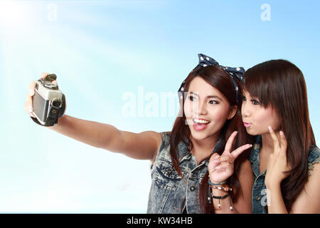 girl taking a self shot with phone Stock Photo