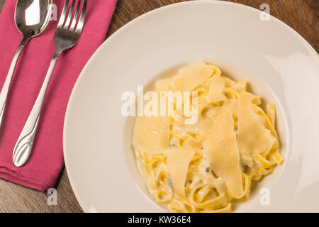 Four cheese pasta in a white plate Stock Photo