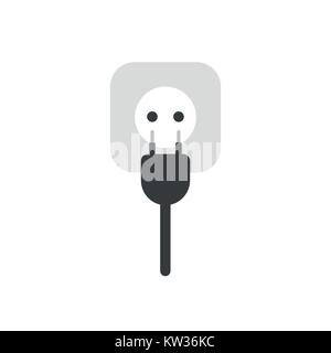 Flat design vector illustration concept of electrical plug with cable and outlet symbol icon on white background. Stock Vector