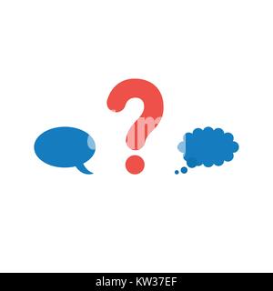 Flat design vector illustration concept of red question mark symbol icon between blue speech bubble and thought bubble on white background. Stock Vector