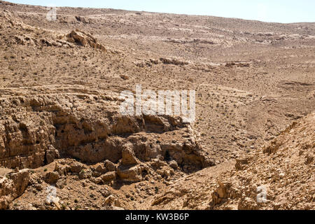 Dry bed of the Mamshit River, where in the old days the waves of the reservoir splashed (Israel) Stock Photo