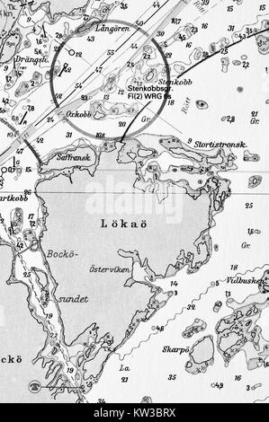 Macro shot of a old marine chart, detailing Stockholm archipelago Stock Photo