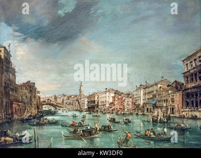 View of the Grand Canal Looking toward Rialto with Palazzo Grimani and Palazzo Marin by Francesco Guardi (1712-1793), oil on canvas, 1756-60 Stock Photo