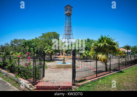 The clock tower in the town square was designed by French engineer Alexandre Gustave Eiffel of the Eiffel Tower-fame. The clock itself was built by fa Stock Photo