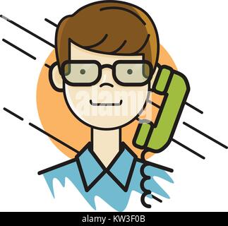 Man in glasses talking by the phone portrait. person avatar design,vector illustration eps10 graphic Stock Vector