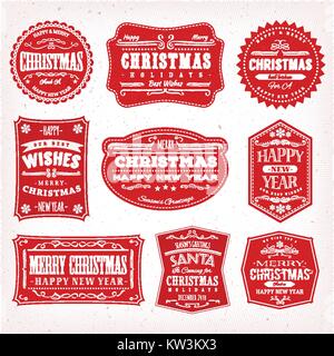 Illustration of a set of christmas and happy new year frames, banners and badges, for season's greetings, winter and december holidays Stock Vector