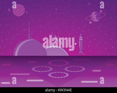 Space base on the planet. Colonization. Futurism. Vector illustration Stock Vector
