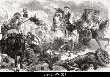 Prince Eugene of Savoy at the conquest of Belgrade 1717, thus ending the siege of Belgrade  which occurred during the Austro-Venetian-Ottoman war (1714-1718), after the Austrian victory of Petrovaradin.  Prince Eugene of Savoy, 1663 – 1736.  General of the Imperial Army and statesman of the Holy Roman Empire and the Archduchy of Austria.  From Ward and Lock's Illustrated History of the World, published c.1882. Stock Photo