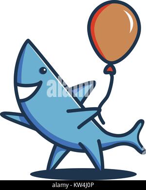 A friendly shark holding a balloon and waiving. Stock Vector