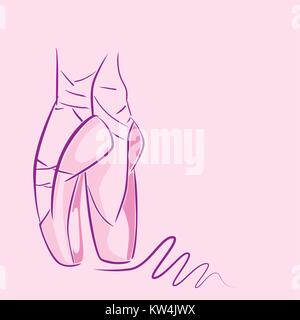 Hand drawn old style lettering of word Ballet. Vector illustration with ballet dancers legs wearing Pointes. Stock Vector