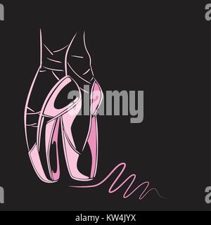 Hand drawn old style lettering of word Ballet. Vector illustration with ballet dancers legs wearing Pointes. Stock Vector
