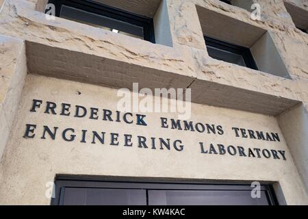 Frederick Emmons Terman engineering laboratory on the campus of Stanford University in the Silicon Valley town of Palo Alto, California, August 25, 2016. Terman was a mentor of Hewlett Packard founders William Hewlett and David Packard, and is known as one of the pivotal figures in establishing Silicon Valley as a hub of technology innovation. Stock Photo