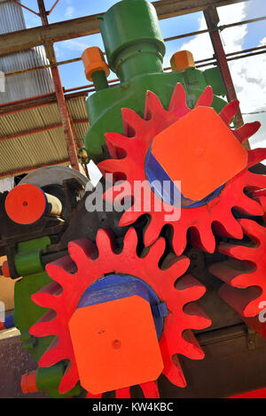 Mechanical press for sugar cane, Cuba. Huge gears.Machine for getting juice from sugar cane mill. Stock Photo