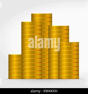 A Lot of Coins on a Grey Background. Stack of Gold Coins Icon Stock Vector