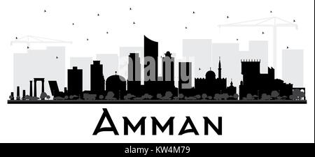 Amman Jordan City Skyline Black and White Silhouette. Vector Illustration. Simple Flat Concept for Tourism Presentation, Placard. Business Travel Stock Vector