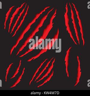 Animal Claws Scratching. Vector Illustration. Tiger or Bear Paw Scratching on Black Background. Stock Vector