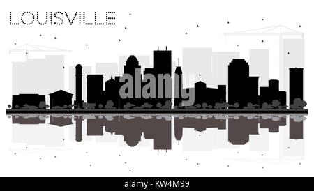 Louisville Kentucky USA City skyline black and white silhouette with Reflections. Simple flat illustration for tourism presentation, banner, placard o Stock Vector