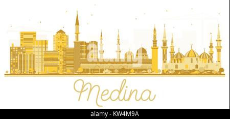 Medina Saudi Arabia City skyline golden silhouette. Vector illustration. Simple flat concept for tourism presentation, banner Stock Vector