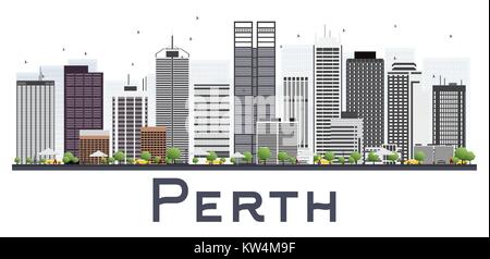 Perth Australia City Skyline with Gray Buildings Isolated on White Background. Vector Illustration. Business Travel and Tourism Concept with Modern Ar Stock Vector