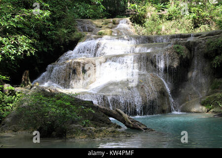 Big rock and Erawan waterfall in Thailand Stock Photo