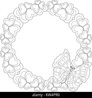 Flower black and white butterfly wreath for valentine day card. Stock Vector