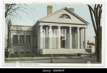 Pilgrim hall exterior, Plymouth, Massachusetts, USA, 1914. From the New York Public Library. () Stock Photo