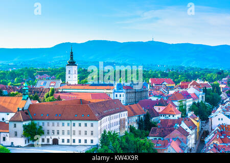 Aerial view at Zagreb city and upper town landmarks in Croatia, Europe. Stock Photo