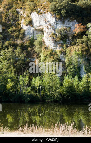 Autumn reflections, River Lot near Cahors, France Stock Photo