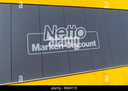 Netto store Logo. It is part of Edeka Group, largest German supermarket corporation employing 250,000 people. Stock Photo