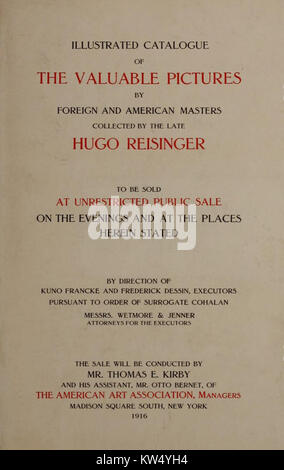 Illustrated catalogue of the valuable pictures by foreign and American masters collected by the late Hugo Reisinger, New York City, 1916 Stock Photo