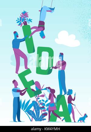 People work together on a great idea Stock Vector