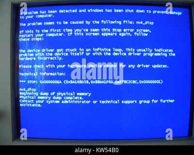 An infinite loop Blue Screen of Death (BSOD) occurs when a Windows operating system encounters a critical error during startup, causing continuous system crashes. This loop prevents access to the desktop and may require troubleshooting steps such as booting into Safe Mode or using recovery tools to resolve the issue. Stock Photo