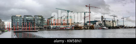 DUBLUN, IRELAND- February 1, 2017: Modern Dublin Docklands or Silicon Docks. Panorama of modern apartments, Grand Canal Square, construction of the ne Stock Photo