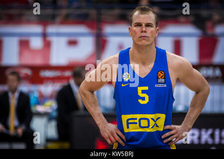 Forward Michael Roll of Maccabi Fox Tel Aviv looks on before the start of the match Stock Photo