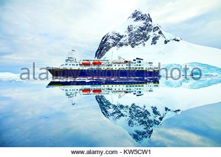 The National Geographic Explorer in Antarctica's Lemaire Channel. Stock Photo