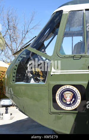 YORBA LINDA, CALIFORNIA - FEBRUARY 24, 2017: Marine One at the Nixon Library. Closeup of the the helicopter that was used by 4 presidents, Kennedy, Jo Stock Photo