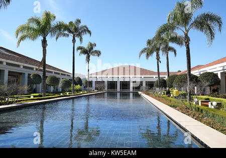 YORBA LINDA, CALIFORNIA - FEBRUARY 24, 2017: Reflecting Pool at the Richard Nixon Library and Birthplace. The presidential library and museum and fina Stock Photo