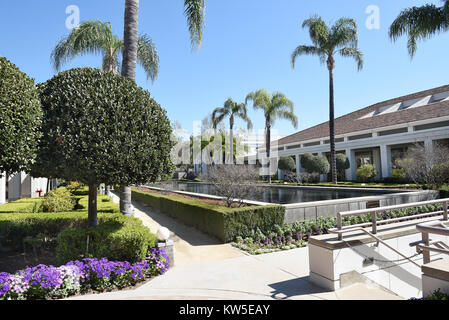 YORBA LINDA, CALIFORNIA - FEBRUARY 24, 2017: Gardens and Reflecting Pool at the Nixon Library and Birthplace. The presidential library and museum is f Stock Photo