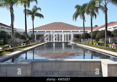 YORBA LINDA, CALIFORNIA - FEBRUARY 24, 2017: Reflecting Pool at the Richard Nixon Library and Birthplace. The presidential library and museum and fina Stock Photo