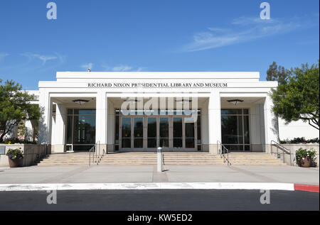 YORBA LINDA, CALIFORNIA - FEBRUARY 24, 2017: Richard Nixon Library and Birthplace main entrance. The presidential library and museum and final resting Stock Photo