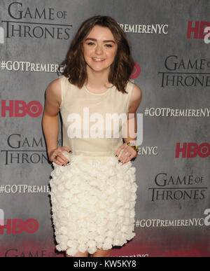 NEW YORK, NY - MARCH 18: Maisie Williams attends the 'Game Of Thrones' Season 4 New York premiere at Avery Fisher Hall, Lincoln Center on March 18, 2014 in New York City   People:  Maisie Williams Stock Photo