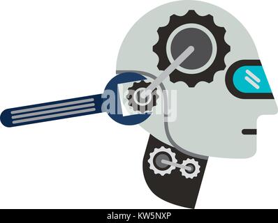 humanoid robot profile with wrench Stock Vector