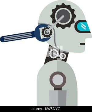 humanoid robot profile with wrench Stock Vector